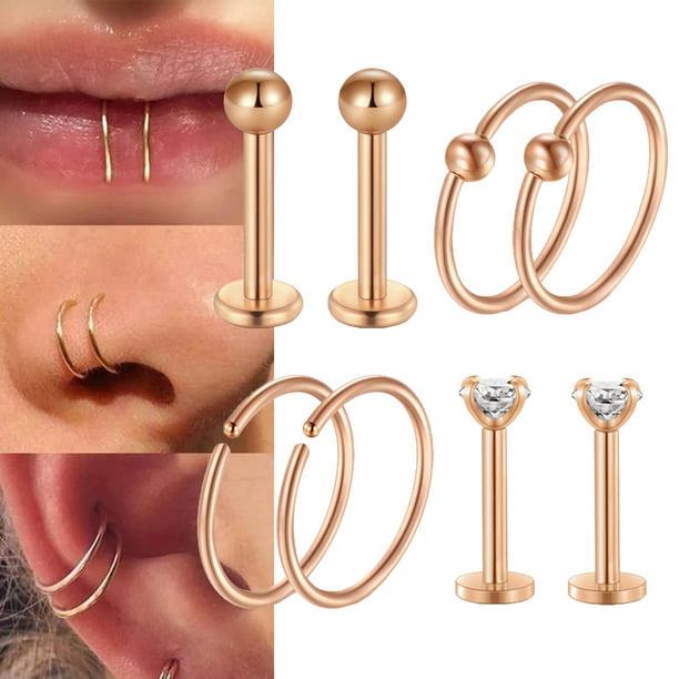 Sterling Silver Rose Gold Nose Ring Hoop Cartilage Earring Tragus Eyebrow Hoop 